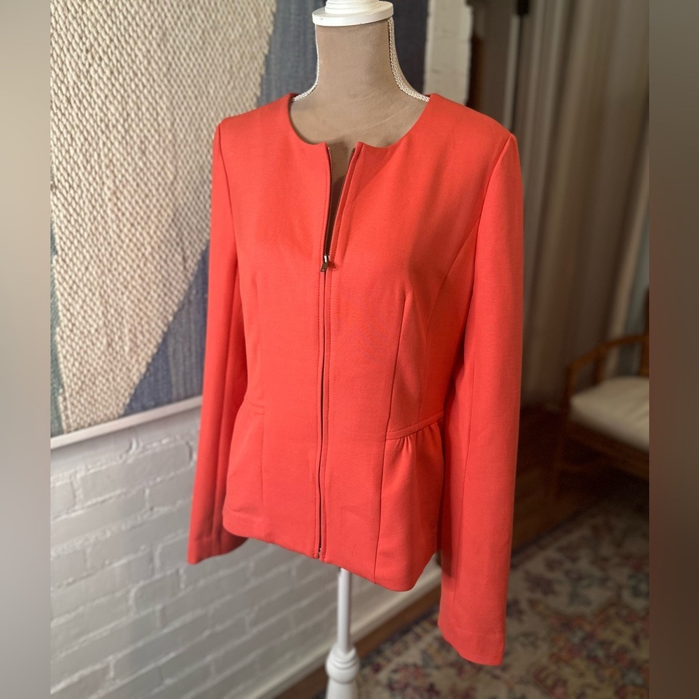 NWT Loft Coral Zip Up Heavy Knit Blazer with Peplum Detail - Picture 6 of 11